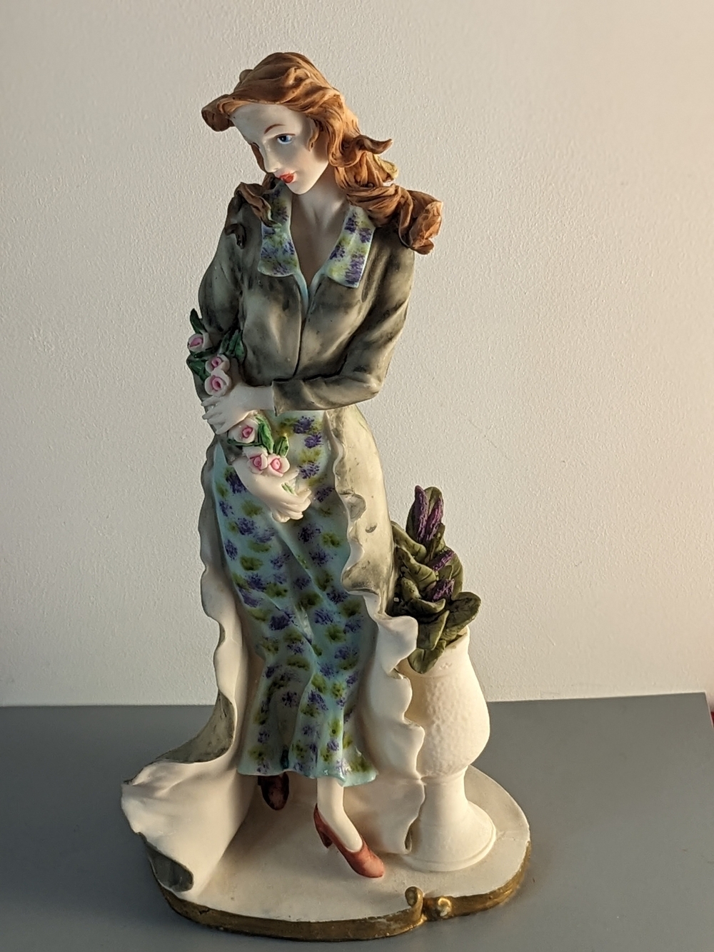 Vintage Victorian Lady Figurine With Roses Floral Planter 12 Inch Decor 1990s